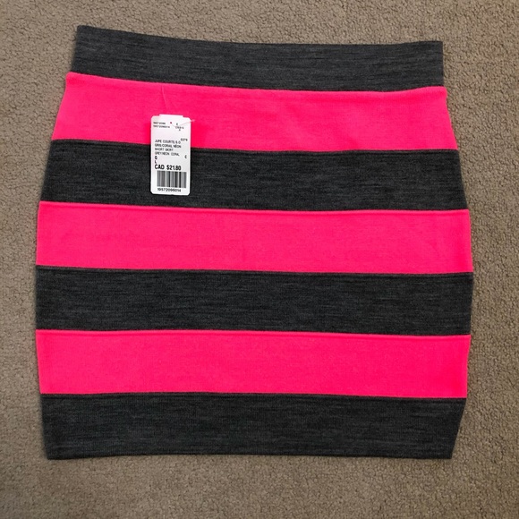 Forever 21 Striped Grey Neon Pink Skirt - Picture 3 of 6